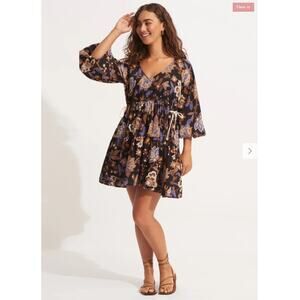 Seafolly Australia SZ L Silk Road Tier Mini Dress In Black NWOT $158